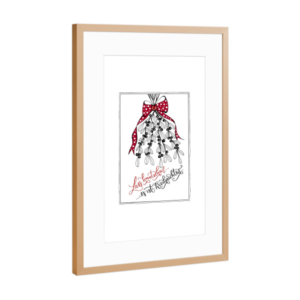 Poster mit Rahmen Kupfer "Lass Knutschen - Typo" artboxONE - Weihnachten - Weihnachten,Advent,Adventskalender,Geschenk,Mistelzweig,Küssen