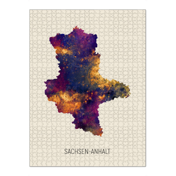 Puzzle Ravensburger "Landeskarte Sachsen-Anhalt Beige" artboxONE - Kartografie - Sachsen-anhalt,Karte,Aquarell,Malerei,Landeskarte,Deutschland