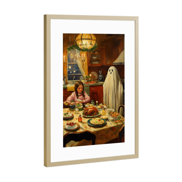 Poster mit Rahmen Gold "Ghost in the christmas kitchen" artboxONE - Weihnachten,Halloween