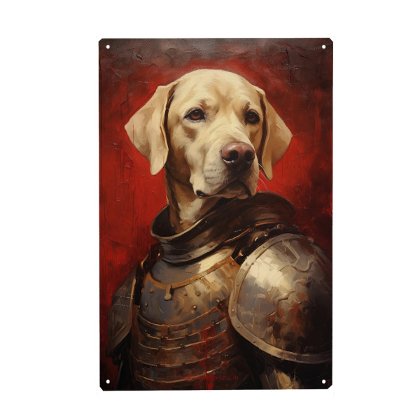 Metall Poster "Labrador Retriever-Ritter" artboxONE - Tiere,Lustig