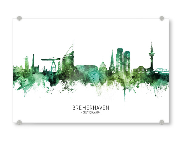 Acrylglasbild "Bremerhaven Skyline Grüner Name" artboxONE - Städte - Bremerhaven,Deutschland,Deutschlandskyline,Stadtbild,Stadtbild,Aquarell,Malerei