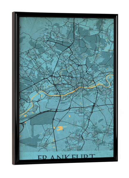 Poster mit schwarzem Rahmen "Vintage Stadtplan Frankfurt" artboxONE - Städte / Frankfurt,Kartografie
