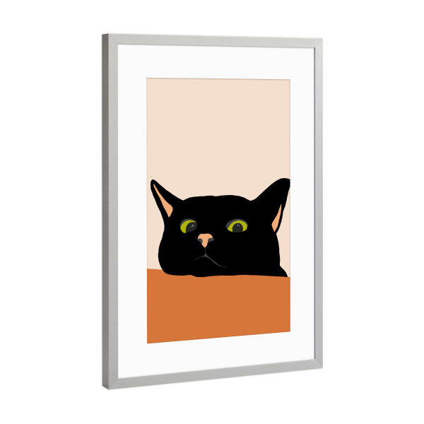 Poster mit Rahmen Silber "Die neugierige Katze" artboxONE - Tiere