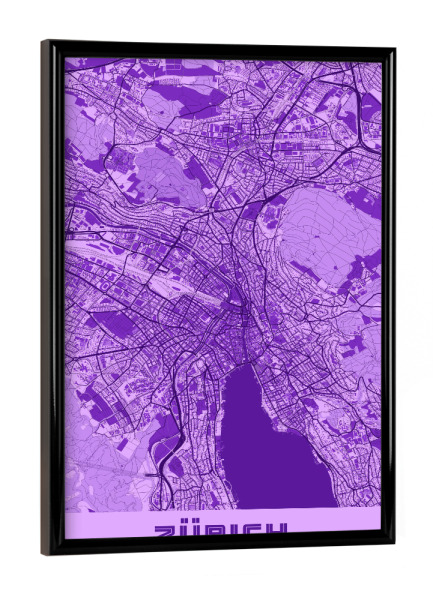 Poster mit schwarzem Rahmen "Zürich City Karte" artboxONE - Städte / Zürich,Kartografie