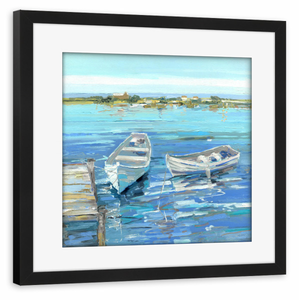 Poster mit Rahmen schwarz "Serenity Row I" artboxONE - Natur,Reise,Reise / Strand und Meer - Boote,Dock,Gemälde,Malerei,Kunst