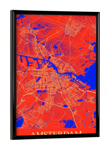 Poster mit schwarzem Rahmen "Stadtplan Amsterdam" artboxONE - Städte / Amsterdam,Kartografie