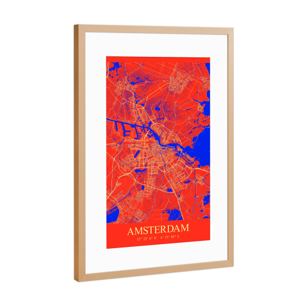 Poster mit Rahmen Kupfer "Stadtplan Amsterdam" artboxONE - Städte / Amsterdam,Kartografie