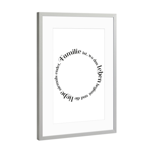 Poster mit Rahmen Silber "Familienkreis Schwarz" artboxONE - Typografie,Liebe,Für Mama,Für Papa
