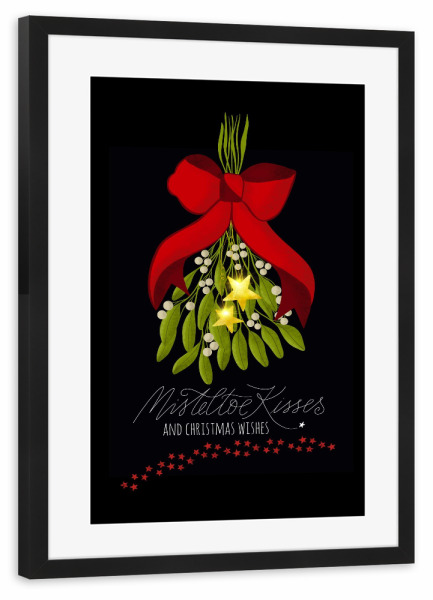 Poster mit Rahmen schwarz "Mistelzweig mit Sternen" artboxONE - Weihnachten - Weihnachten,Winter,Advent,Adventskalender,Sterne,Mistelzweig,Geschenk