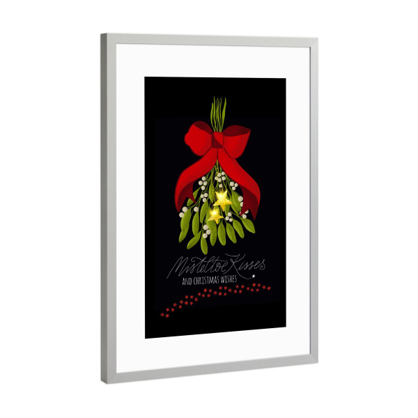 Poster mit Rahmen Silber "Mistelzweig mit Sternen" artboxONE - Weihnachten - Weihnachten,Winter,Advent,Adventskalender,Sterne,Mistelzweig,Geschenk