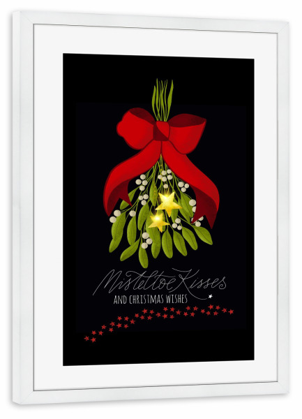 Poster mit Rahmen weiß "Mistelzweig mit Sternen" artboxONE - Weihnachten - Weihnachten,Winter,Advent,Adventskalender,Sterne,Mistelzweig,Geschenk