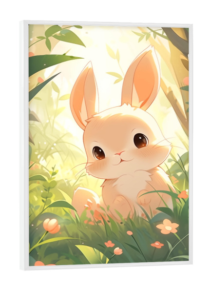Poster mit weißem Rahmen "Süßer Hase" artboxONE - Natur,Floral,Tiere - Süß,Hase,Kaninchen,Tier,Nature,Blumen,Wiese,Kinder,Kinderzimmer