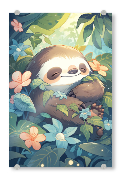 Acrylglasbild "Süßes Faultier" artboxONE - Natur,Floral,Tiere - Süß,Faultier,Tier,Natur,Blumen,Pflanzen,Kinder,Kinderzimmer,Ki