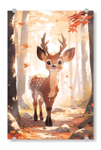 Acrylglasbild "Süßer Hirsch" artboxONE - Natur,Floral,Tiere - Süß,Hirsch,Natur,Tiere,Herbst,Pflanzen,Bäume,Kinder,Kinderzimmer