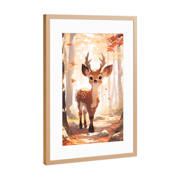 Poster mit Rahmen Kupfer "Süßer Hirsch" artboxONE - Natur,Floral,Tiere - Süß,Hirsch,Natur,Tiere,Herbst,Pflanzen,Bäume,Kinder,Kinderzimmer,Ki