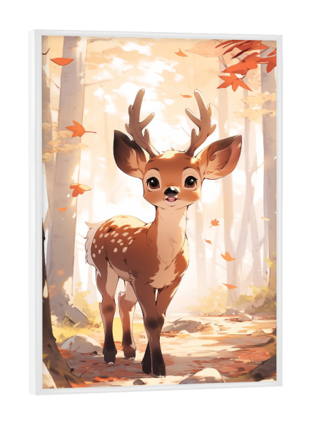 Poster mit weißem Rahmen "Süßer Hirsch" artboxONE - Natur,Floral,Tiere - Süß,Hirsch,Natur,Tiere,Herbst,Pflanzen,Bäume,Kinder,Kinderzimmer