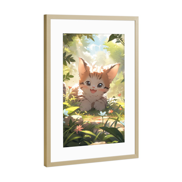 Poster mit Rahmen Gold "Süßes Katzen Baby" artboxONE - Natur,Floral,Tiere - Katze,Natur,Tiere,Kinder,Kinderzimmer,Floral,Blumen,Ki
