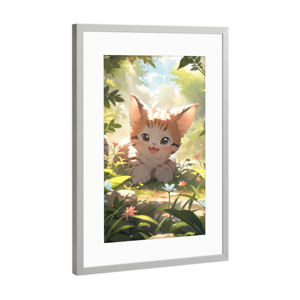 Poster mit Rahmen Silber "Süßes Katzen Baby" artboxONE - Natur,Floral,Tiere - Katze,Natur,Tiere,Kinder,Kinderzimmer,Floral,Blumen,Ki