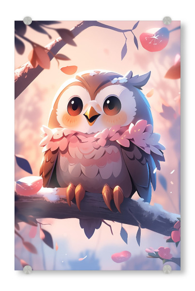 Acrylglasbild "Süßes Eule Baby" artboxONE - Natur,Floral,Tiere - Süß,Eule,Tier,Natur,Baum,Blätter,Kinder,Kinderzimmer