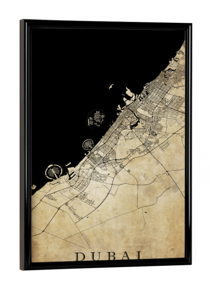 Poster mit schwarzem Rahmen "Dubai Vintage City" artboxONE - Städte / Dubai,Kartografie