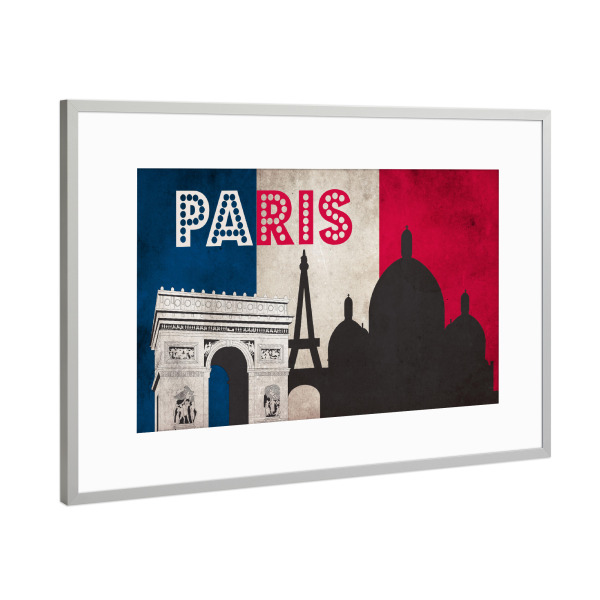 Poster mit Rahmen Silber "Paris Vintage Motiv" artboxONE - Typografie,Reise,Städte / Paris,Reise / Länder