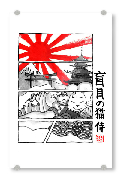 Acrylglasbild "Manga Momoneko" artboxONE - Reise / Asien - Sumie,Japan,Manga,Katze,Fuji,Welle