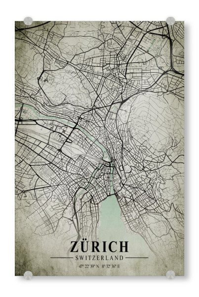 Acrylglasbild "Vintage Zürich CityMap" artboxONE - Städte / Zürich,Kartografie
