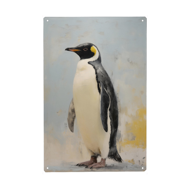 Metall Poster "Bemalter Pinguin" artboxONE - Natur,Tiere - Tier,Kunst,Vogel,Leinwand,Kaiserpinguin,Impressionistisch,Natur,öl,Farbe,Gemälde,Pinguin