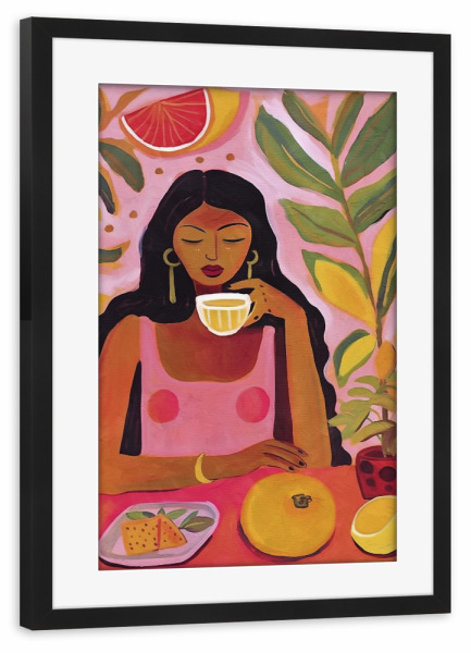 Poster mit Rahmen schwarz "Kahlo neues Getränk" artboxONE - Abstrakt,Menschen - Khalo neues getränk,Frida kahlo,Abstrakt,Bunt,Floral