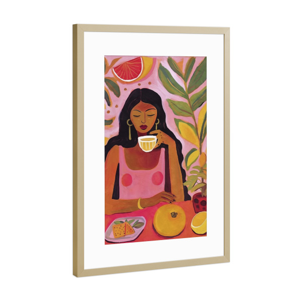 Poster mit Rahmen Gold "Kahlo neues Getränk" artboxONE - Abstrakt,Menschen - Khalo neues getränk,Frida kahlo,Abstrakt,Bunt,Floral