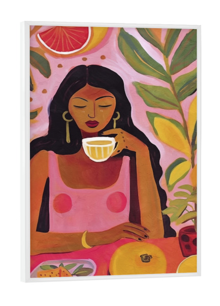 Poster mit weißem Rahmen "Kahlo neues Getränk" artboxONE - Abstrakt,Menschen - Khalo neues getränk,Frida kahlo,Abstrakt,Bunt,Floral