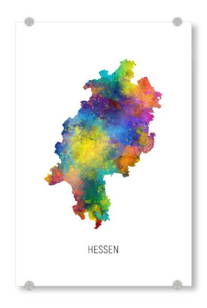 Acrylglasbild "Aquarell-Landkarte Hessen" artboxONE - Kartografie - Hessen,Karte,Aquarell,Malerei,Landeskarte,Deutschland