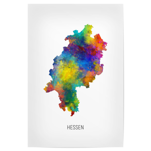 Poster "Aquarell-Landkarte Hessen" artboxONE - Kartografie - Hessen,Karte,Aquarell,Malerei,Landeskarte,Deutschland