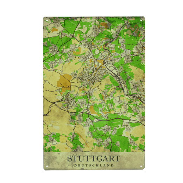 Metall Poster "Stuttgart Vintage City Map" artboxONE - Städte / Stuttgart,Kartografie