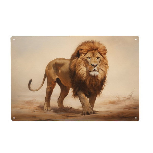 Holzbild "Gemalter Löwe in der Wüste" artboxONE - Natur,Tiere - Afrika,Tier,Kunst,Leinwand,Impressionistisch,Natur,öl,Malerei,Wild,Tierwelt,Löwe,Katze