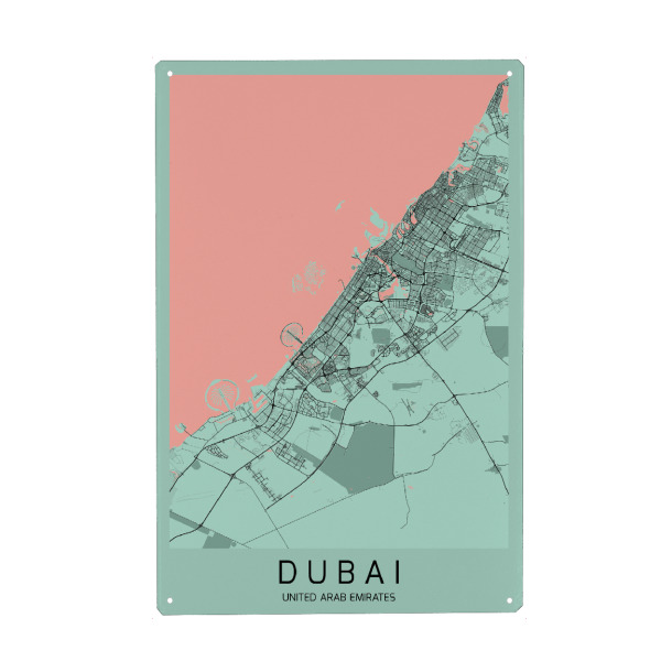 Metall Poster "Map von Dubai" artboxONE - Städte / Dubai,Kartografie