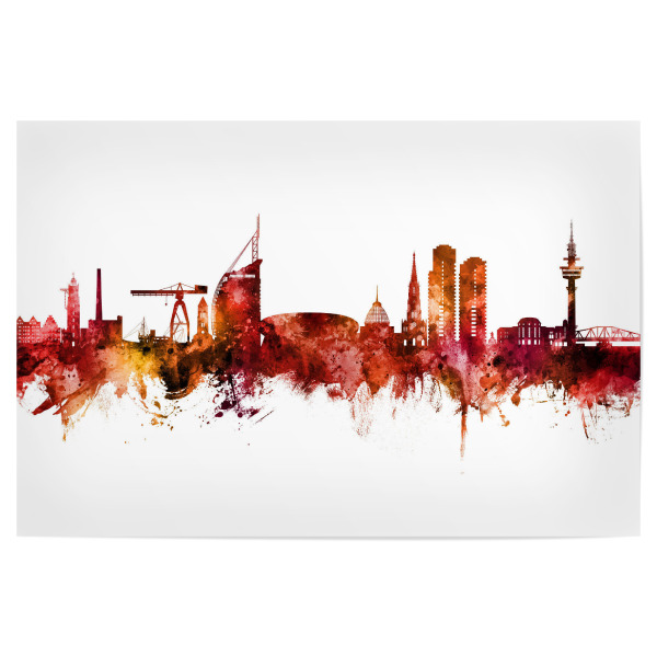 Poster 30x20 cm "Bremerhaven Skyline Rot" artboxONE - Städte - Bremerhaven,Deutschland,Deutschlandskyline,Stadtbild,Stadtbild,Aquarell,Malerei