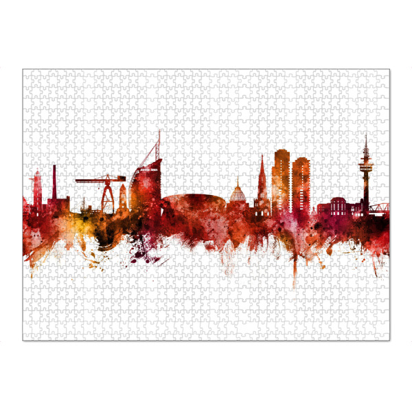 Puzzle Ravensburger "Bremerhaven Skyline Rot" artboxONE - Städte - Bremerhaven,Deutschland,Deutschlandskyline,Stadtbild,Stadtbild,Aquarell,Malerei
