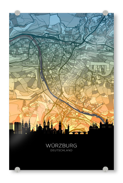 Acrylglasbild "Würzburg Skyline Karte Blaugrün" artboxONE - Städte,Kartografie