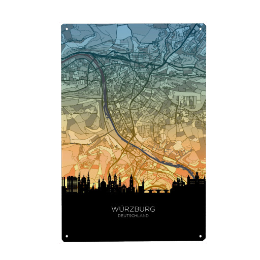 Würzburg Skyline Karte Blaugrün