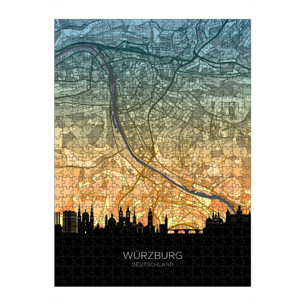 Puzzle Ravensburger "Würzburg Skyline Karte Blaugrün" artboxONE - Städte,Kartografie