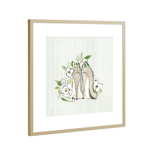 Poster mit Rahmen Gold "Modische Blumenabsätze" artboxONE - Floral,Menschen,Fashion - Absätze,Schuhe,Blumen