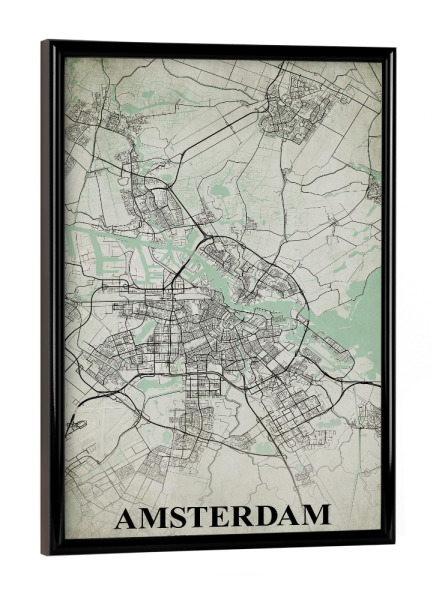 Poster mit schwarzem Rahmen "Amsterdam Vintage CityMap" artboxONE - Städte / Amsterdam,Kartografie