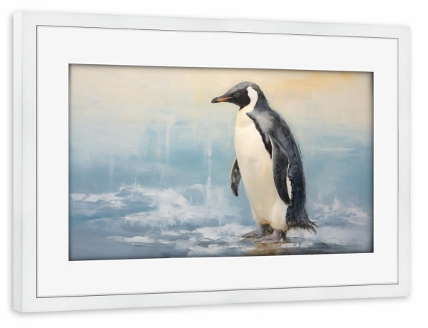 Poster mit Rahmen weiß "Gemälde eines Pinguins" artboxONE - Natur,Tiere