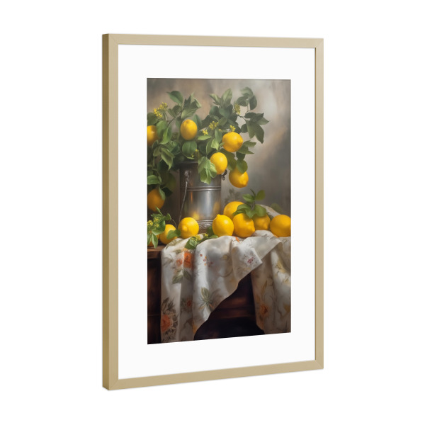 Poster mit Rahmen Gold "Stillleben mit Zitronen" artboxONE - Natur,Floral,Essen & Trinken / Obst & Gemüse
