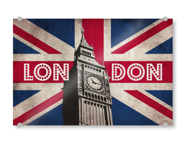 Acrylglasbild "London Vintage Motive" artboxONE - Städte / London,Typografie,Reise,Architektur,Reise / Länder
