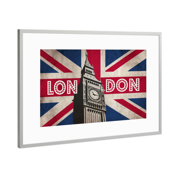 Poster mit Rahmen Silber "London Vintage Motive" artboxONE - Städte / London,Typografie,Reise,Architektur,Reise / Länder