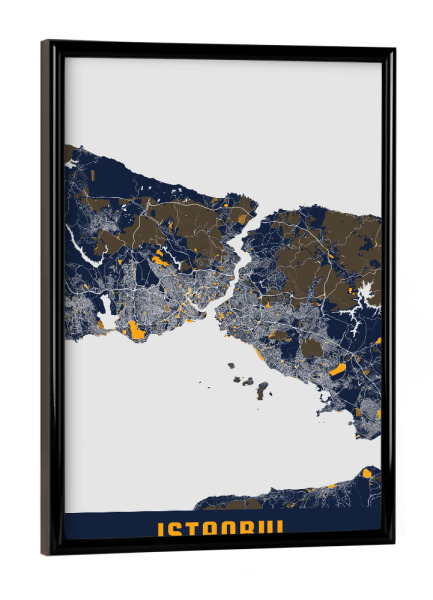 Poster mit schwarzem Rahmen "Istanbul als Stadtplan" artboxONE - Städte / Istanbul,Kartografie