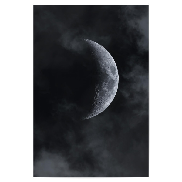 Poster 30x20 cm "The crescent Moon" artboxONE - Schwarzweiß,Galaxy - Moon,Mond,Halbmond,Wolken,Night,Nacht,Galaxy