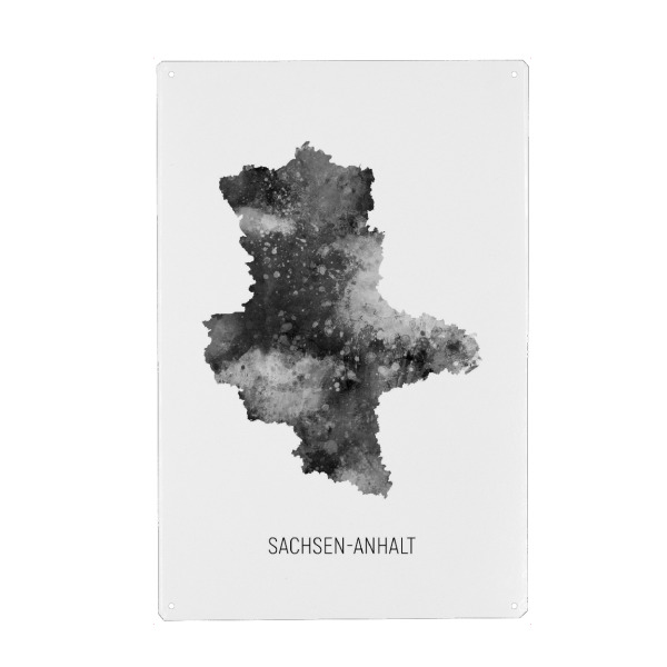 Metall Poster "Landeskarte Sachsen-Anhalt BW" artboxONE - Schwarzweiß,Kartografie - Sachsen-anhalt,Karte,Aquarell,Malerei,Landeskarte,Deutschland